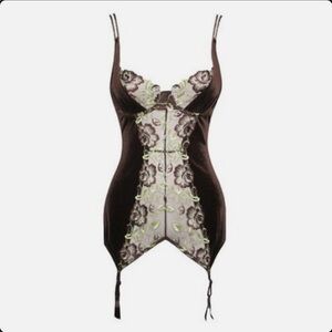 Dreamgirl Brown Velvet & Lace Teddy Featuring Gemstone Straps